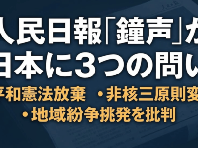 人民日報「鐘声」が日本に3つの問い｜平和憲法放棄・非核三原則変更・地域紛争挑発を批判