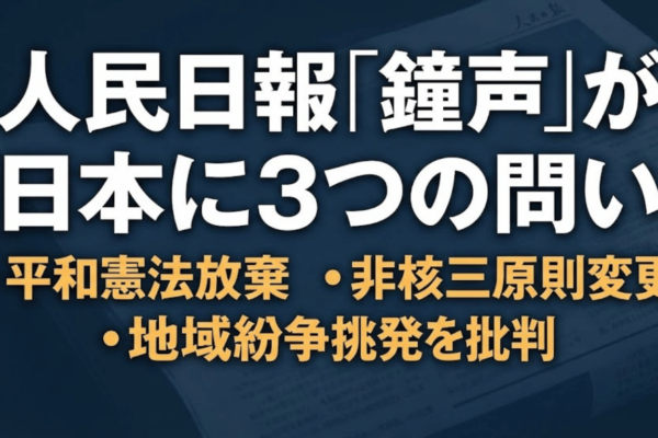 人民日報「鐘声」が日本に3つの問い｜平和憲法放棄・非核三原則変更・地域紛争挑発を批判