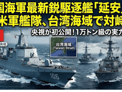 中国海軍の最新鋭駆逐艦、台湾海域で米軍艦隊と対峙──央視が初公開、1万トン級「延安」の実力誇示