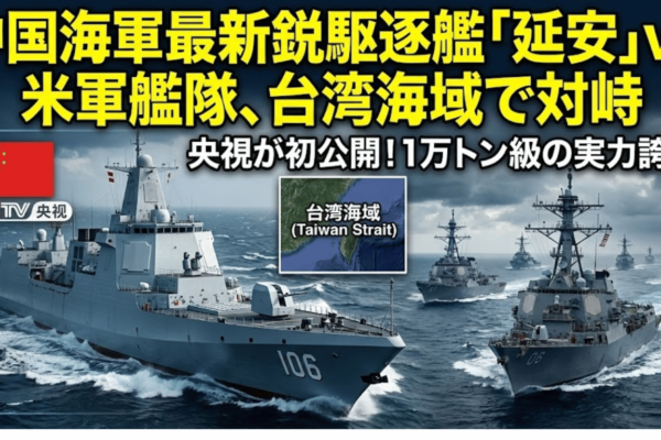 中国海軍の最新鋭駆逐艦、台湾海域で米軍艦隊と対峙──央視が初公開、1万トン級「延安」の実力誇示