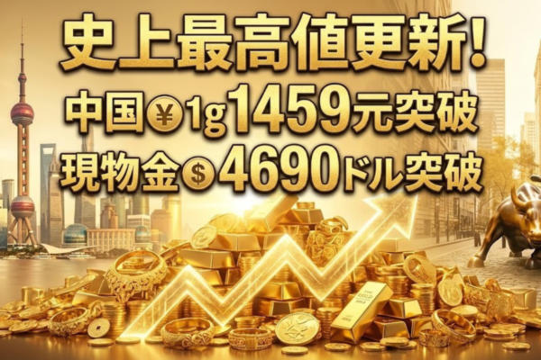 金製品価格が史上最高値更新｜中国で1グラム1459元、現物金も4690ドル突破