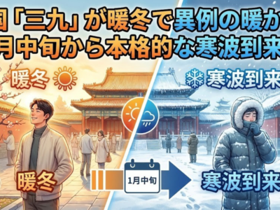 中国「三九」が暖冬で異例の暖かさ｜1月中旬から本格的な寒波到来へ