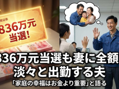 宝くじ836万元当選の男性、妻に全額渡して淡々と出勤——「家庭の幸福はお金より重要」と語る