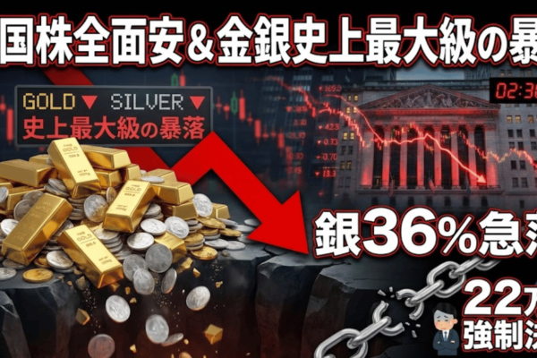 米国株3指数全面安、金銀が深夜に史上最大級の暴落、銀36%急落で22万人が強制決済