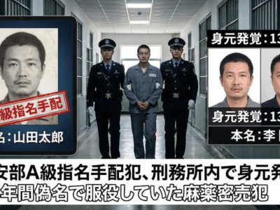 公安部A級指名手配犯、刑務所内で身元発覚｜13年間偽名で服役していた麻薬密売犯