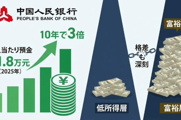 中国人民銀行発表：2025年1人当たり預金11.8万元｜10年で3倍、格差も深刻