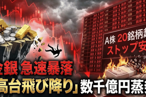 金銀が急速暴落「高台飛び降り」、A株20銘柄超がストップ安で数千億円蒸発
