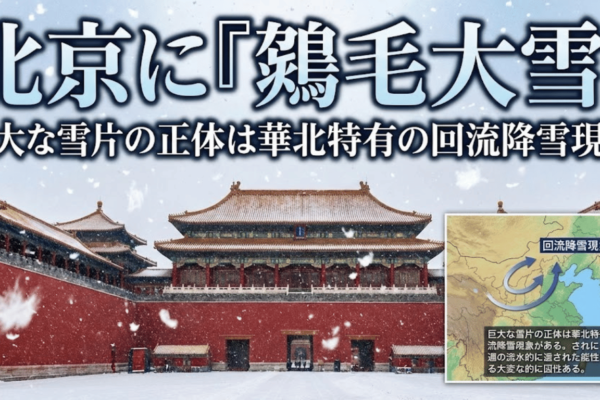 北京に「鵞毛大雪」　巨大な雪片の正体は華北特有の回流降雪現象