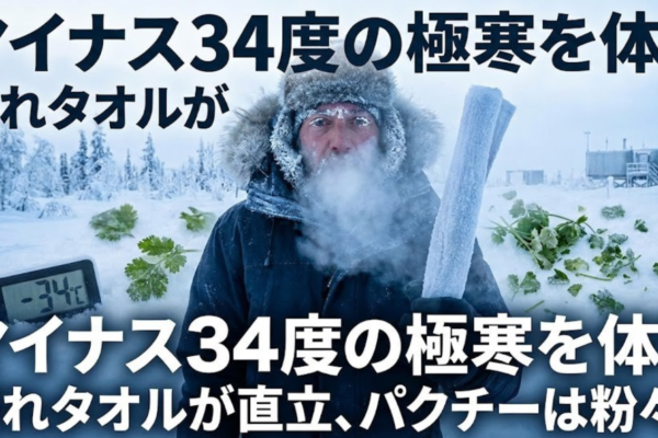 マイナス34度の極寒を体験　濡れタオルが直立、パクチーは粉々に