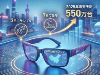 中国が世界のAIメガネの80%を生産——「3日でサンプル、7日で量産」驚異のスピード、2025年販売550万台予測