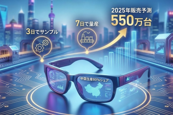 中国が世界のAIメガネの80%を生産——「3日でサンプル、7日で量産」驚異のスピード、2025年販売550万台予測