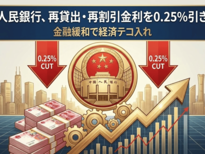 中国人民銀行、再貸出・再割引金利を0.25%引き下げ｜金融緩和で経済テコ入れ