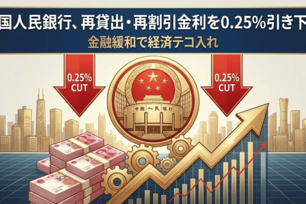 中国人民銀行、再貸出・再割引金利を0.25%引き下げ｜金融緩和で経済テコ入れ