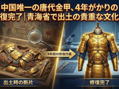 中国唯一の唐代金甲、4年がかりの修復完了｜青海省で出土の貴重な文化財