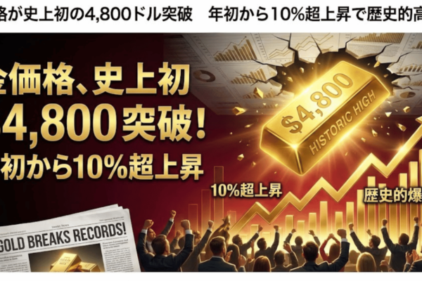 金価格が史上初の4,800ドル突破　年初から10%超上昇で歴史的高騰