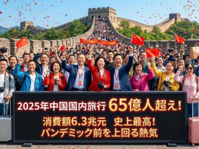 2025年中国国内旅行者数65億人超え——パンデミック前を上回る史上最高、消費額6.3兆元に