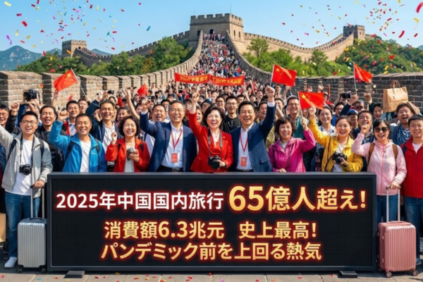 2025年中国国内旅行者数65億人超え——パンデミック前を上回る史上最高、消費額6.3兆元に