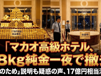 マカオ高級ホテル、78kg純金を一夜で撤去──「改装のため」説明も疑惑の声、17億円相当の金塊消える