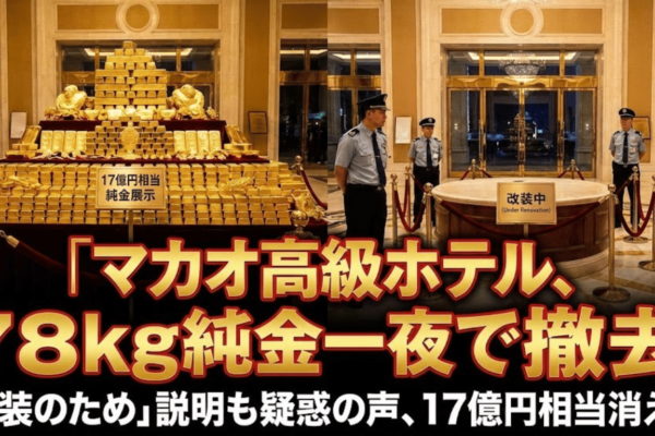 マカオ高級ホテル、78kg純金を一夜で撤去──「改装のため」説明も疑惑の声、17億円相当の金塊消える