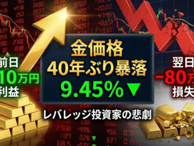 金価格が40年ぶり暴落9.45%──レバレッジ投資家、前日110万円の利益が翌日80万円の損失に