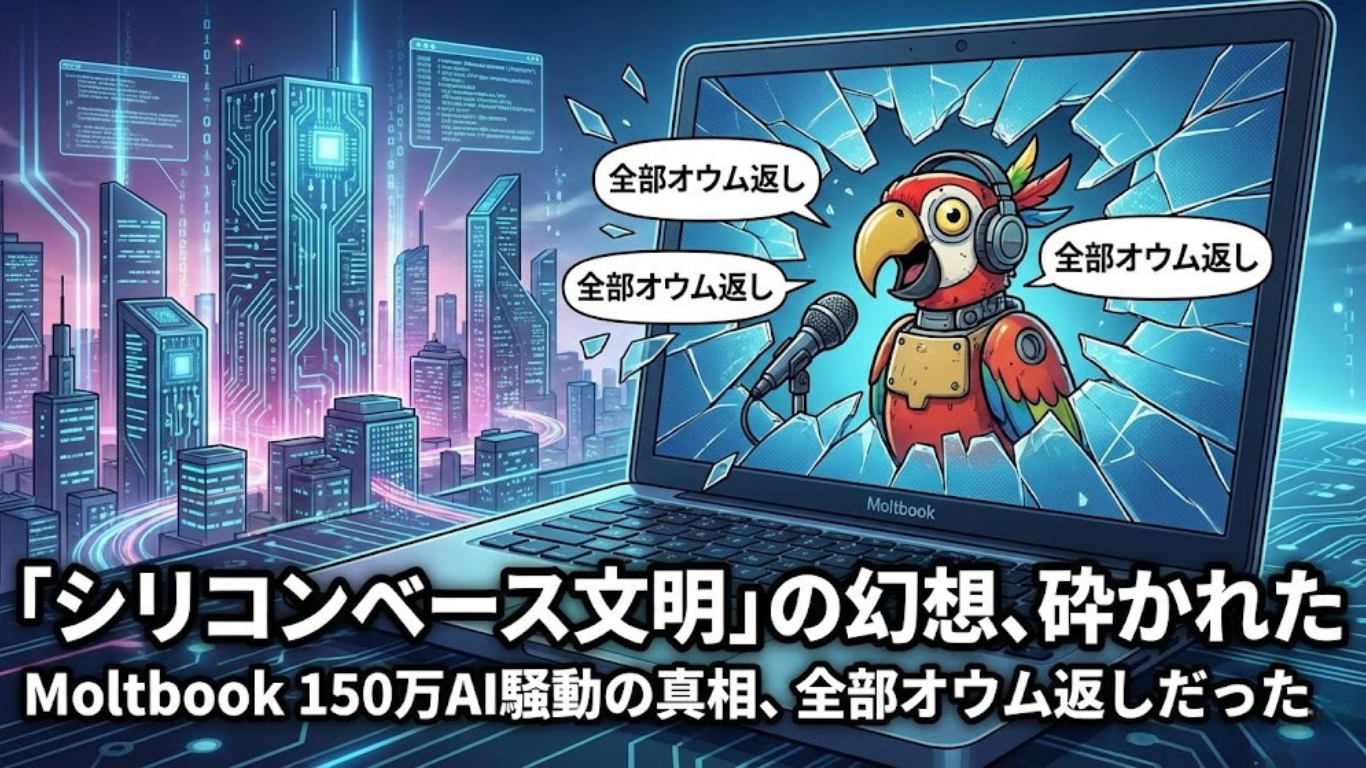 「シリコンベース文明」の幻想、砕かれた──Moltbook 150万AI騒動の真相、全部オウム返しだった